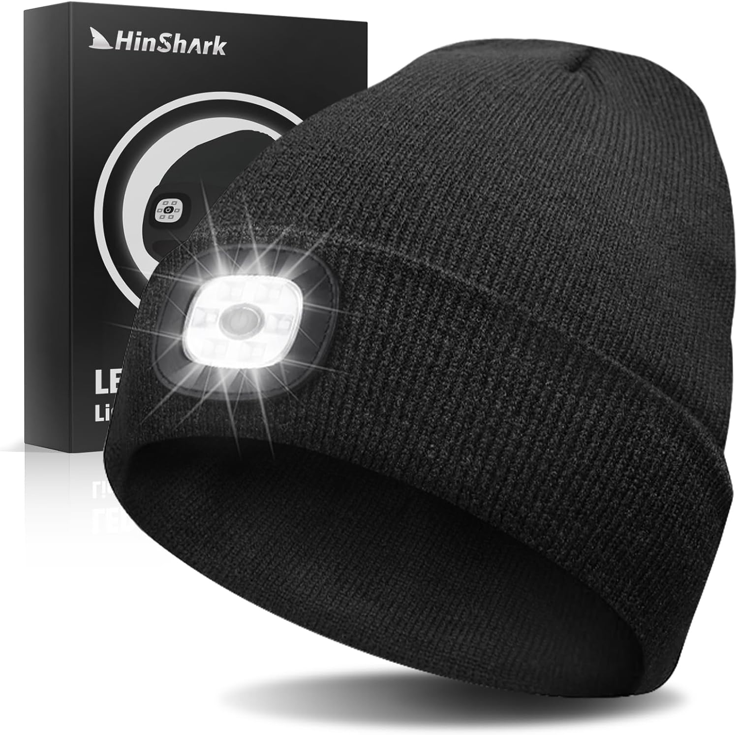 Hinshark Gifts for Men Beanie Hat with LED Light, Rechargeable Mens Stocking Fillers Beanie Hat, Secret Santa Gifts for Men Gifts for Dad for Him
