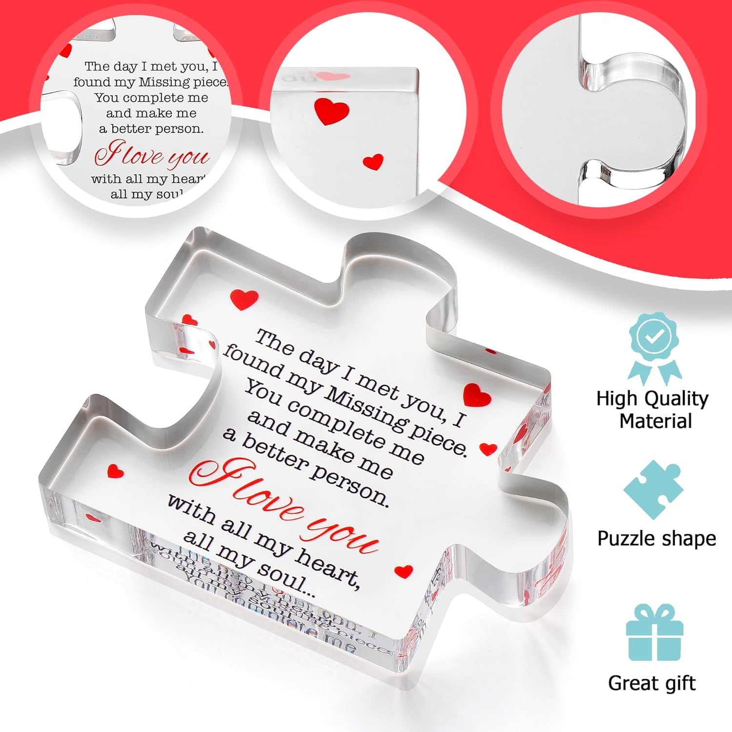 Valentines Gifts for Him, Her - 3.35"x 2.76" Acrylic Puzzle Stand with Printed Message - Birthday, Wedding for Boyfriend, Girlfriend - I Love You Presents for Husband, Wife - Image 2