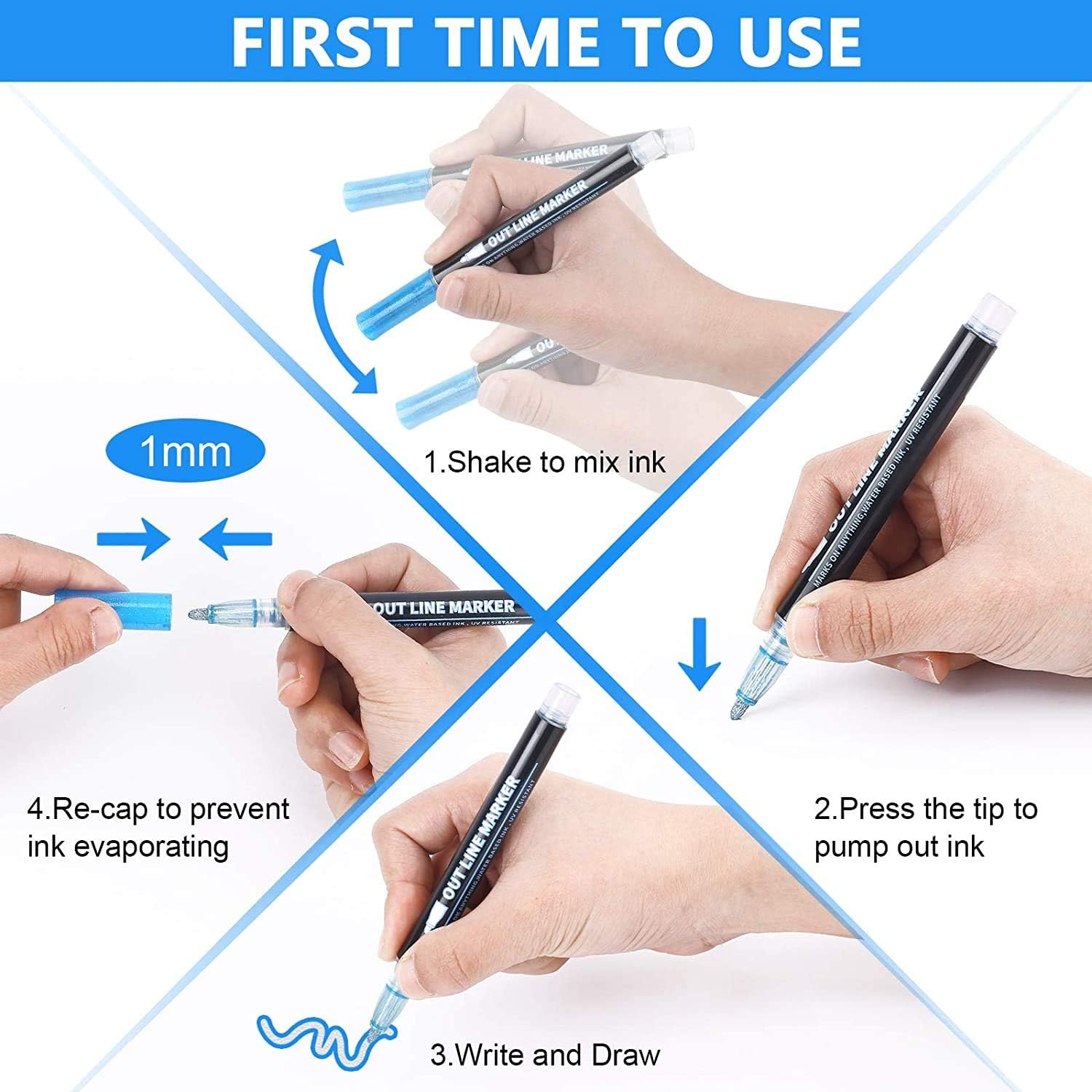 ECtury Valentines Gifts for Kids, 12 Glitter Pens Outline Marker Pens, Arts and Crafts for Kids, Gifts for Teenage Girls, Art Supplies Colouring Pens Outline Pens, Gifts for 4-12 Year Old Girls - Image 7