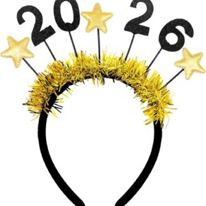 2026 New Year Headbands, Glitter 2026 with Star Headband, Decorative Items for Adults and Children’s New Year, New Year’s Eve, Indoor and Outdoor Holiday Decoration Supplies (Gold, 1)