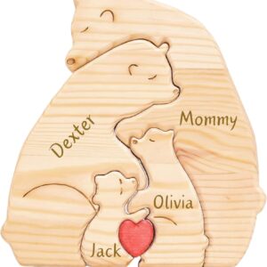 Personalised Wooden Bear Family Puzzle Custom 2-8 Name Family Animal Jigsaws Beech Home Decorative Gifts for Father’s Day Mother’s Day Birthday Anniversary Christmas