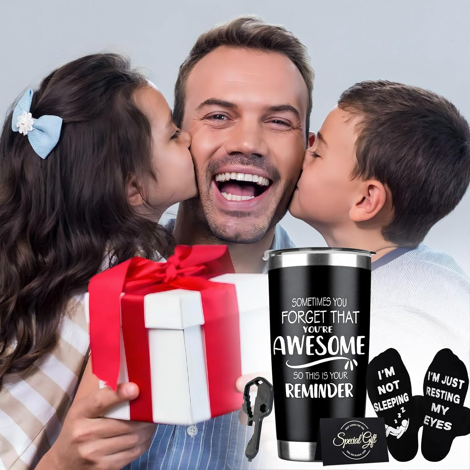 TBST Fathers Day Gift for Dad - Birthday Gifts for Men, Inspirational Gifts for Men Dad Father Husband Boyfriend - Valentines Present for Him, Greeting Card, Keychain, Socks - 20 Oz Tumbler - Image 7