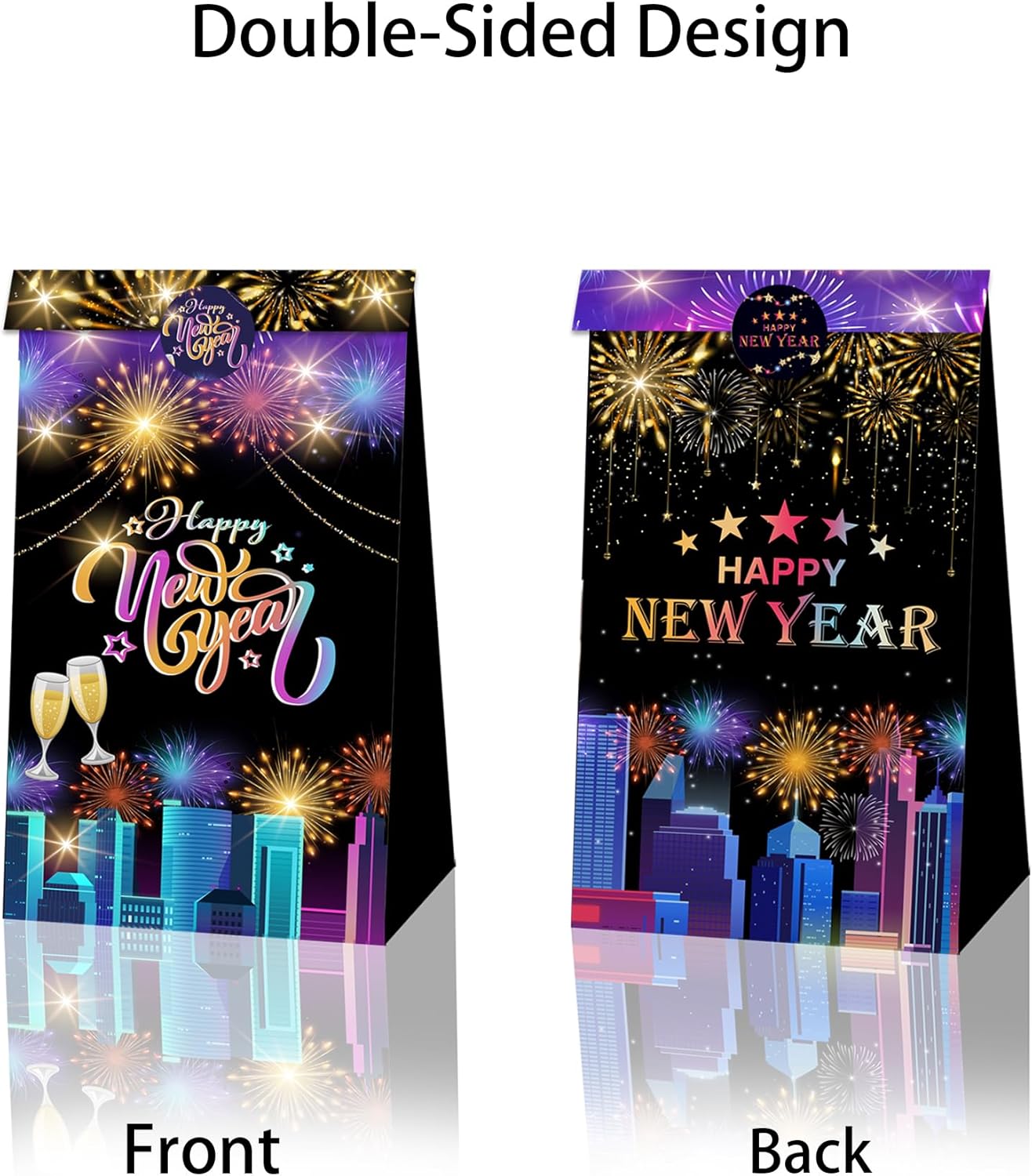 DPKOW New Years Eve Party Supplies 2026, 12pcs Colorful New Year Party Gift Bags Happy New Year Decorations 2026 New Years Eve Party Favor Bags Treats New Year Present Bags with Label Stickers - Image 8