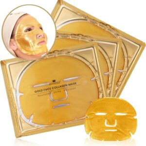 Revitale 24K Gold Face Mask (3 Pack) – Hydrating & Nourishing Sheet with Collagen and Natural Extracts for Radiant, Moisturised Skin