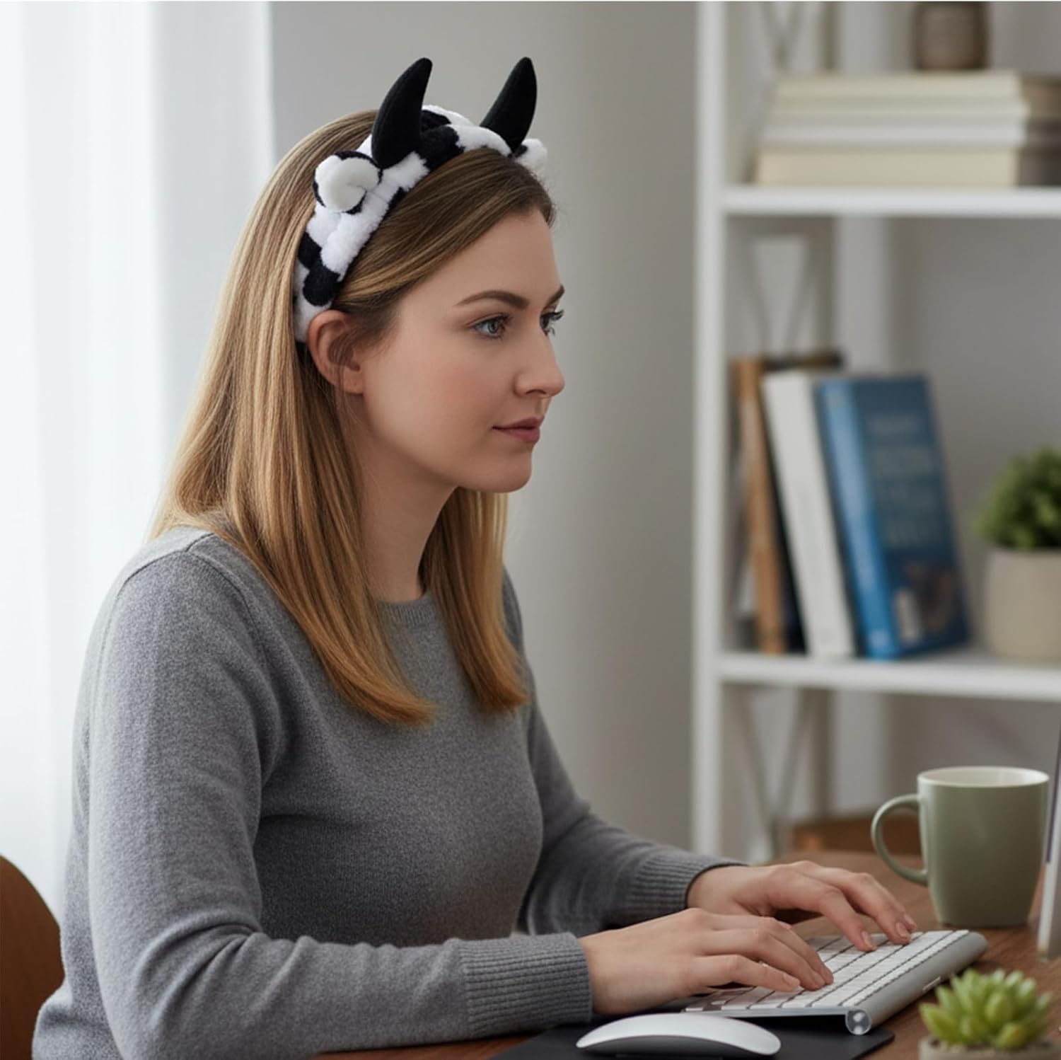 2Pcs Ear Horn Headband, Cow Ears Makeup Headband, Face Wash Headbands Skincare Hair Band for Washing Face, Cute Stocking Fillers Women for Cow Party Favors Cosplay Makeup - Image 3