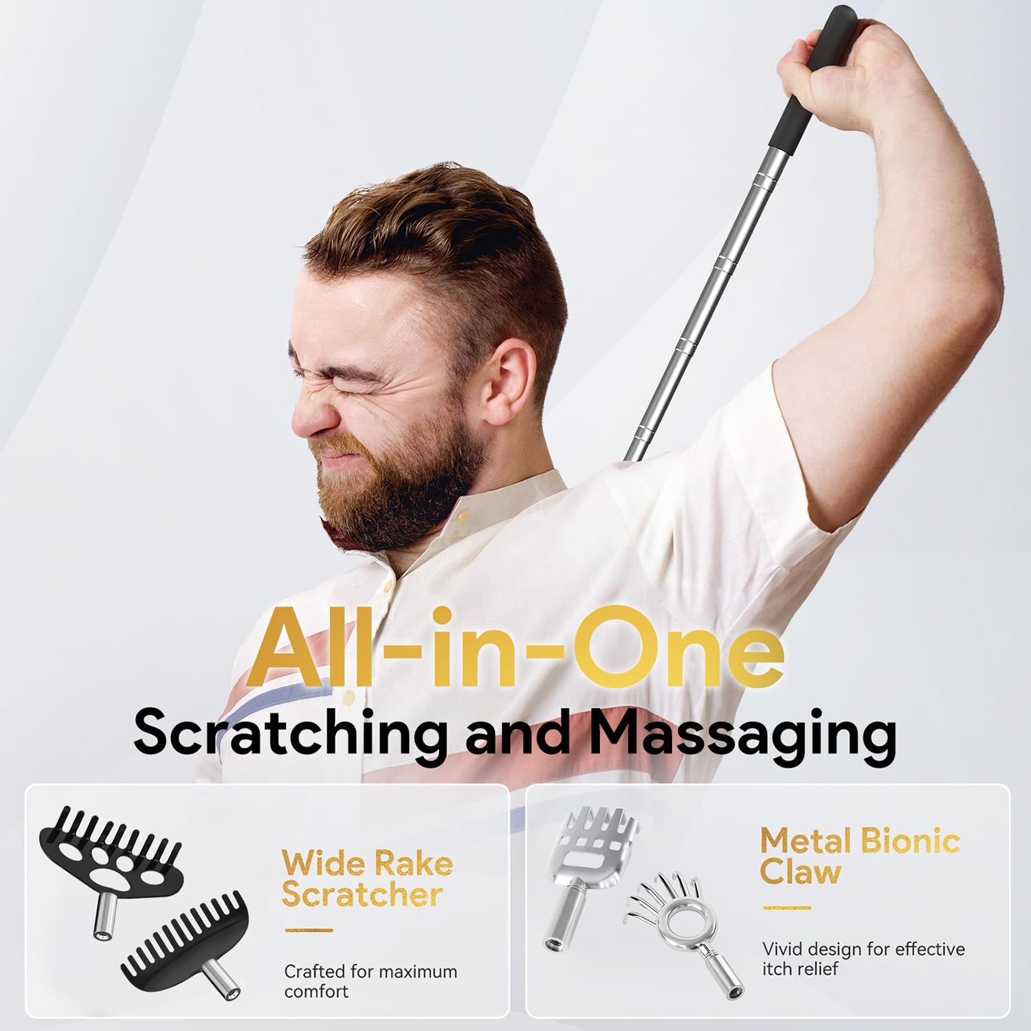 Telescoping Back Scratcher with 5Pcs Detachable Scratching Heads, Birthday Valentines Gifts for Him Men Dad Back Scratcher for Men/Women - Image 7