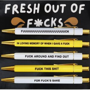 Kaempe Funny Pens, Fresh Out of Fucks Pen Set, Swear Word Daily Pen Set, Ballpoint Pen Set Secret Santa Gifts, Retractable Funny Pens with Sayings for Adult Coworkers Office Supplies Women