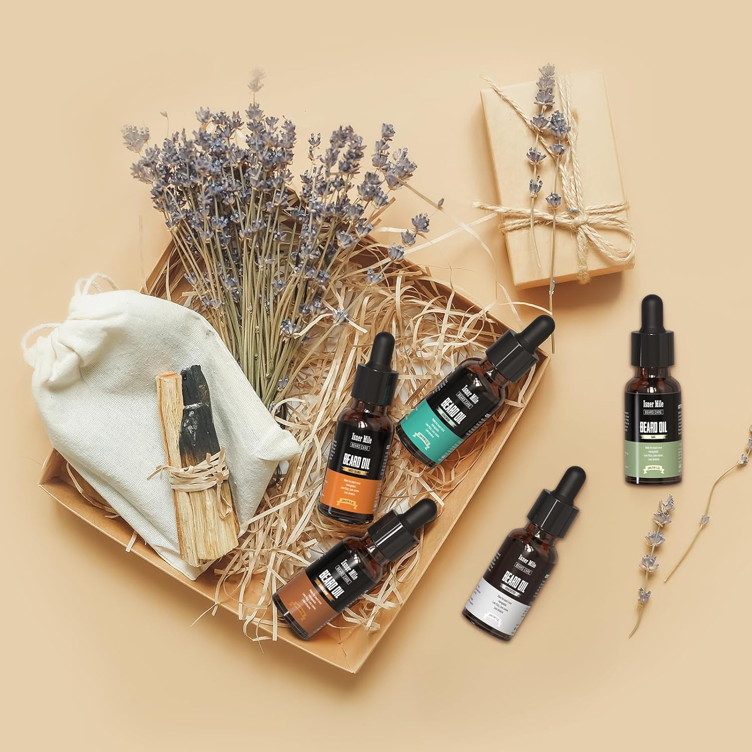 ISNER MILE Beard Oil 5 Pack Set, Natural, Cedarwood, Sandalwood, Sage, Sweet Orange for Men Beard Care, Moisturize, Soften, Strengthen, Christmas Gifts for Men Him Dad Father Boyfriend - Image 8