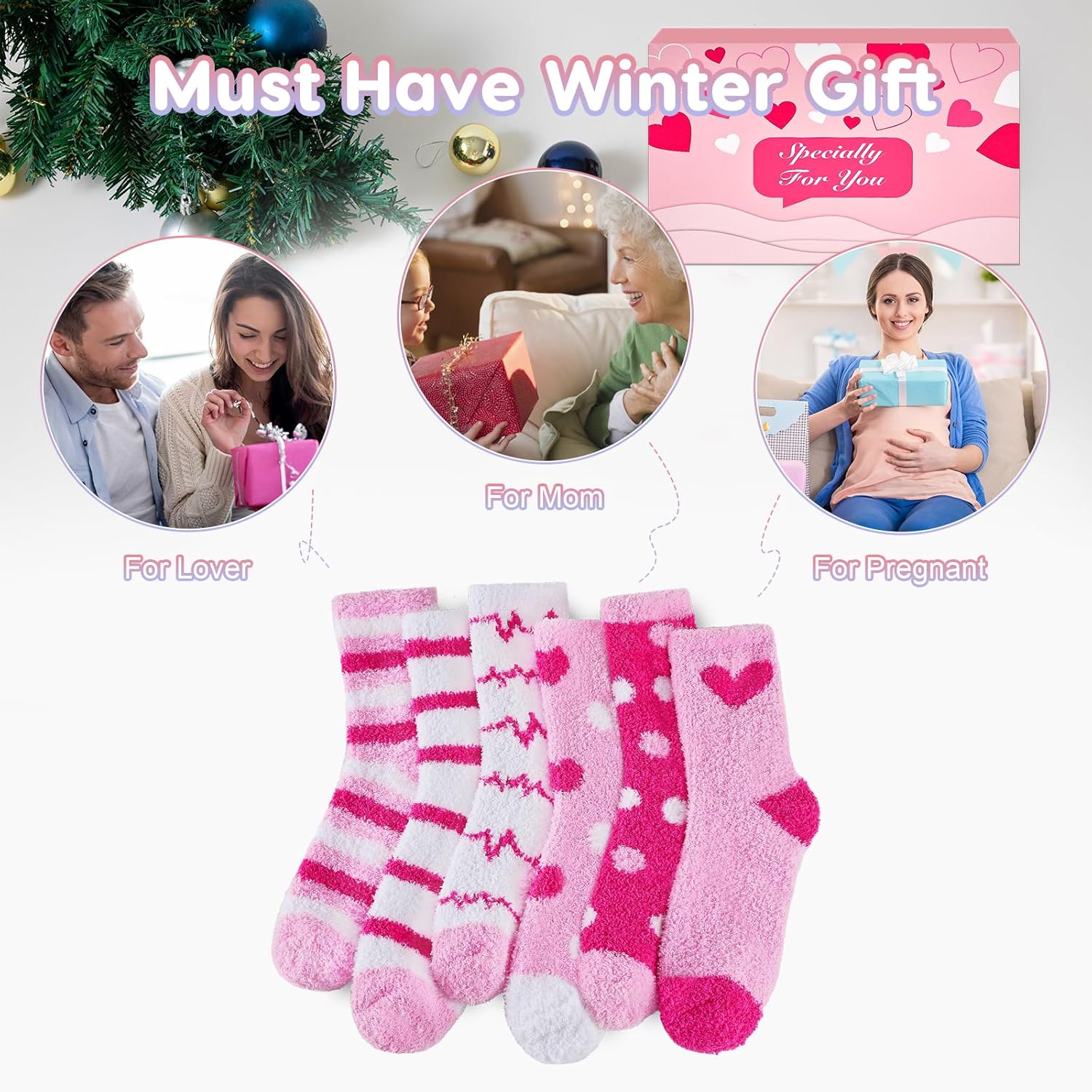 Fluffy Socks for Women and Girls, 6 Pairs Valentine Gifts Warm Cosy Bed Heart Sock, Thick Soft Winter Fuzzy Socks for Causal Home Sleeping - Image 9