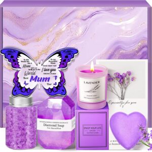 Mothers Day Gifts for Mum: Eletorot Personalised Mum Birthday Gifts from Daughter Son, Candle Bath Hamper Basket Set, Best Mum Presents Ideas, Pamper for Mom Mummy, Acrylic Butterfly Plaque Keepsake