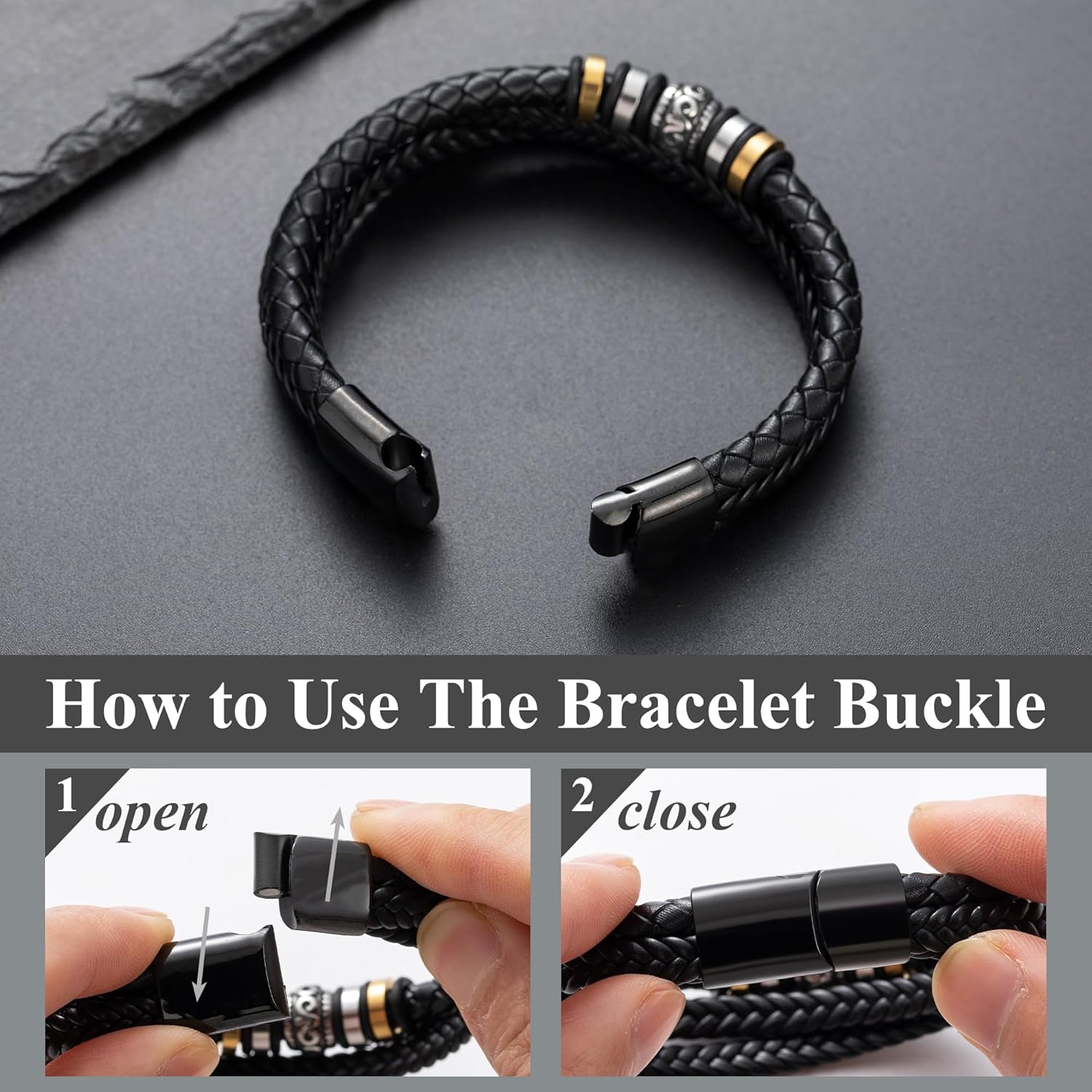 BMMYE Gift for Son Husband Dad Brother Leather Bracelets Personalised Men's Bracelets Gifts With Clasp Cool Bracelet Gift for Men Valentines Day Father's Day Christmas Presents - Image 7