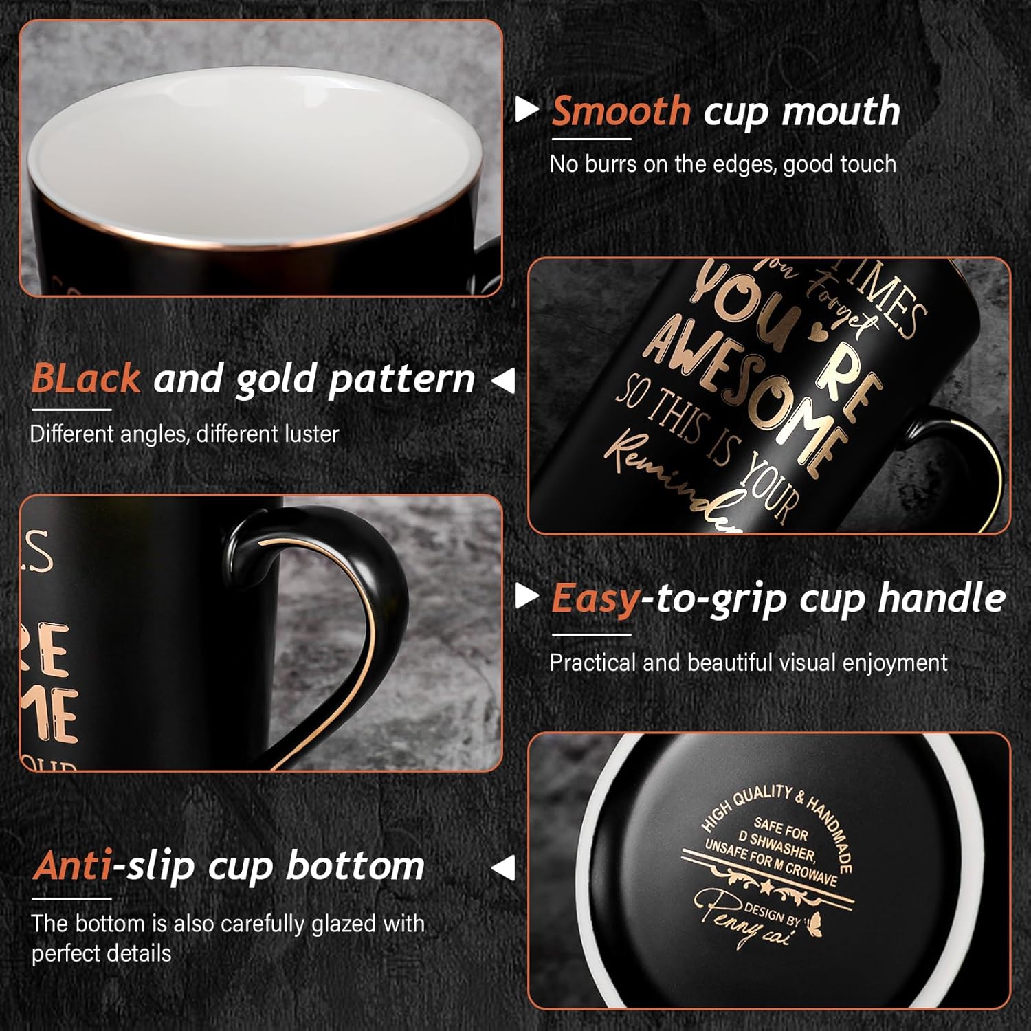Birthday Thank You Gifts for Men, Sometimes You Forget You're Awesome - 14oz Unique Black Ceramic Inspirational Coffee Mug with Gold Print, Christmas Presents for Friends Husband Employee, Gift Boxed - Image 3