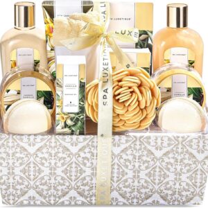 Spa Luxetique Spa Gift Set,12pcs Vanilla Shower Set, Pamper Gifts for Women, Bath Gift Set with Body Lotion, Bath Bomb, Bubble Bath, Bath Sets for Women Gifts Birthday Gifts, Valentines Gifts