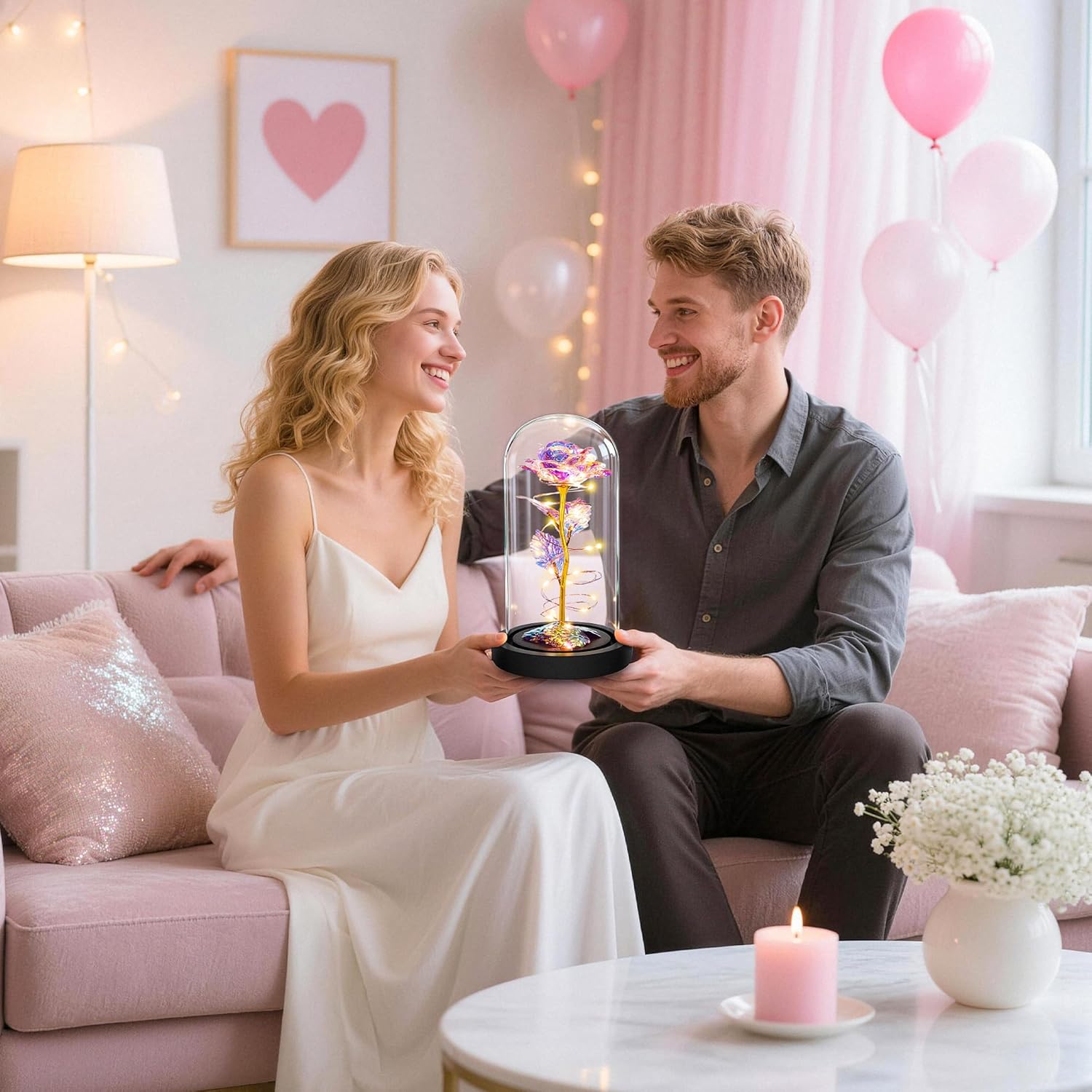 Childom Valentines Gifts for Her,Birthday Gifts for Women,Mothers Day Rose Gifts For Mum,Colorful Rainbow Flowers Light Up Rose In Glass Dome,Women Gifts for Anniversary,Teacher,Wedding,Engagement - Image 2