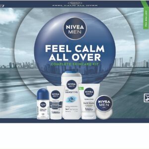 NIVEA MEN Feel Calm All Over Skincare Gift Set (5 Products) – Men Gift Set for Sensitive Skin – Includes Shower Gel, Face Wash, Face Moisturiser, Creme, and Anti-Perspirant