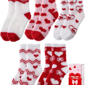 Womens Fluffy Socks Warm Thick Cosy Winter Slipper Fleece Heart Socks 5 Pairs
