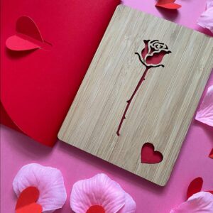 Romantic Red Rose Love Card, Wooden Romantic Card for Valentines Day,Anniversary, Wedding, Birthday, for Her, Him, Wife, Husband, Girlfriend, Boyfriend Gift