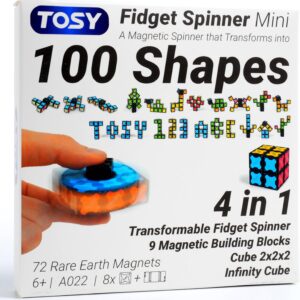 TOSY Magnet Fidget Spinner Mini – 8 blocks, 3 in 1 Toy: Transformable Fidget Spinner, Infinity Cube, 2×2 Puzzle Cube, Christmas Stocking Stuffers Gift for Kids/Adults, STEM Sensory Stress Relief Toy