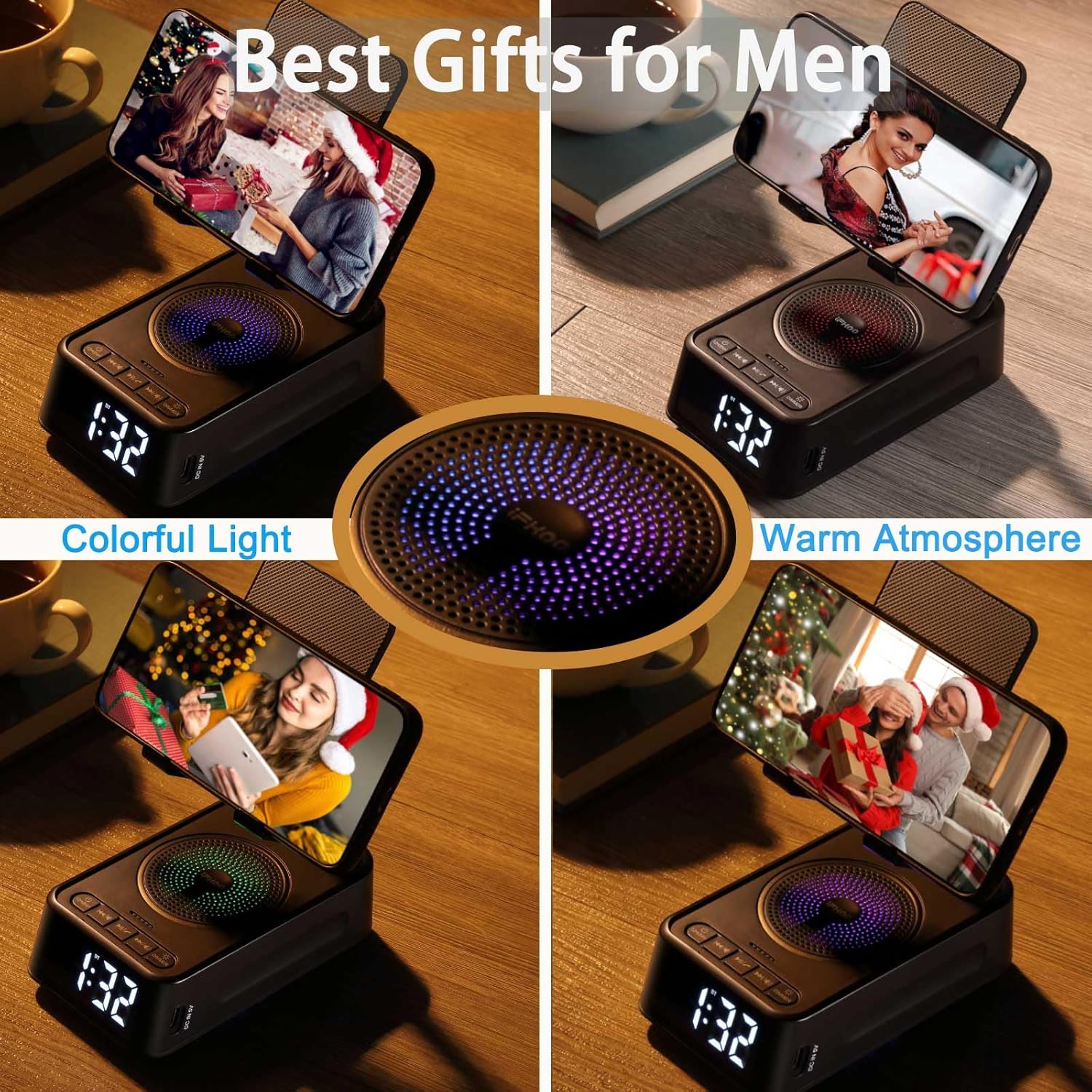 DiKaou Gifts for Men Women, Phone Stand with Bluetooth Speaker&Clock, Birthday Gifts for Him, Phone Holder with Wireless Speaker, Ideal for Dad Mom Husband Boy, Cool Tech Gadget for Men - Image 6