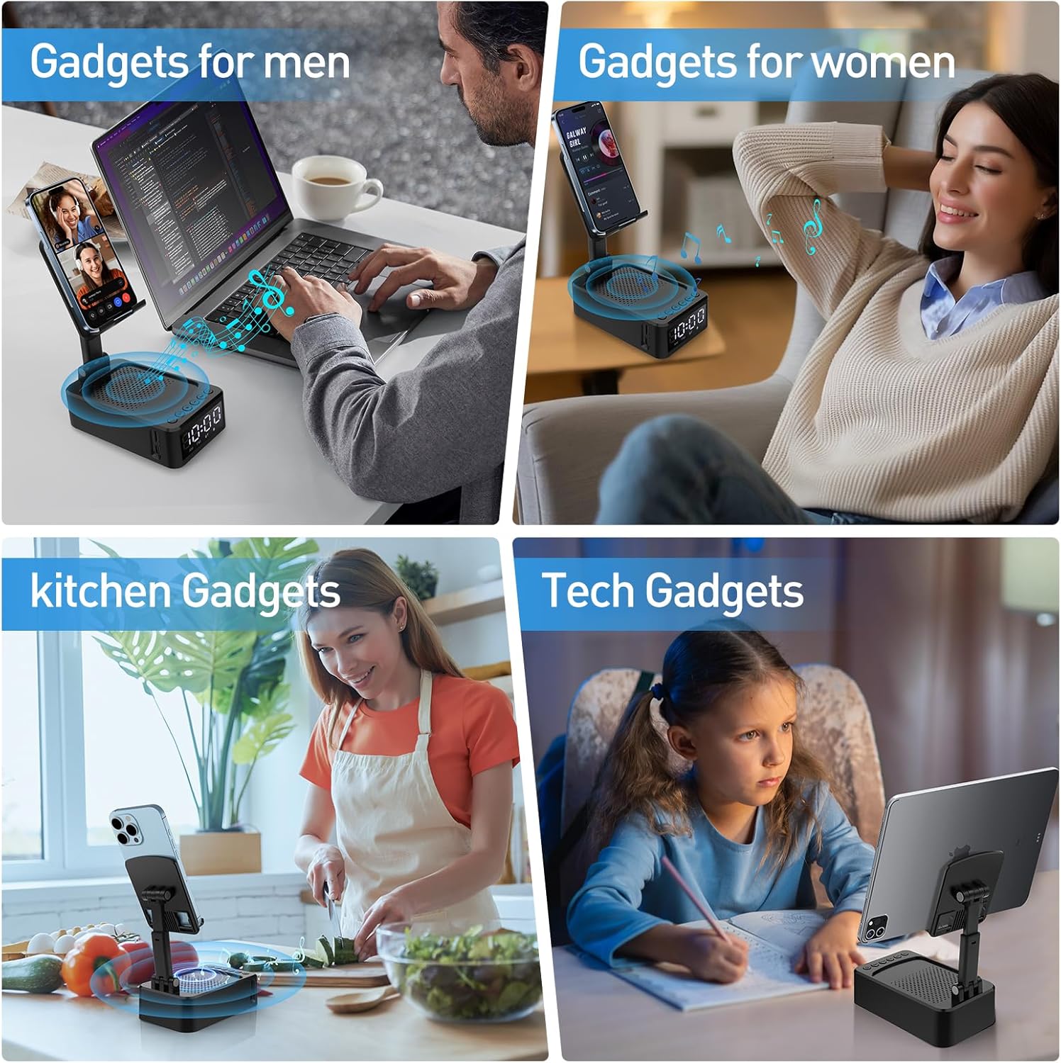 ZOOI Gifts for Men, Valentines Gifts for Him, Birthday Gift for Dad Him Gadgets Mens Valentines Gift s for Men Who Have Everything, Bluetooth Speaker with Clock & Phone Stand - Image 2