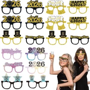 Happy New Year Party Paper Glasses, Funny Glitter 2026 Eyeglasses Fancy Photo Booth Props Glasses for Kids Adults New Year Party Decorations (18 Pack Paper Glasses)