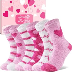 Fluffy Socks for Women and Girls, 6 Pairs Valentine Gifts Warm Cosy Bed Heart Sock, Thick Soft Winter Fuzzy Socks for Causal Home Sleeping