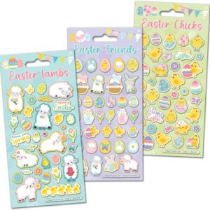 Easter Sticker Bundle | Easter Chicks, Easter Lambs & Easter Eggs | Great Easter Gift, Easter Cards & Easter Crafts | Reusable on Non-Porous Surfaces | Suitable for Kids, Teenagers, Adults | Age 3+