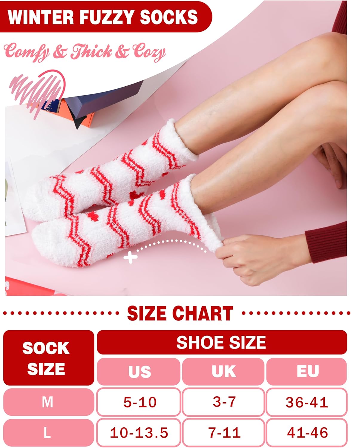 Womens Fluffy Socks Warm Thick Cosy Winter Slipper Fleece Heart Socks 5 Pairs - Image 4