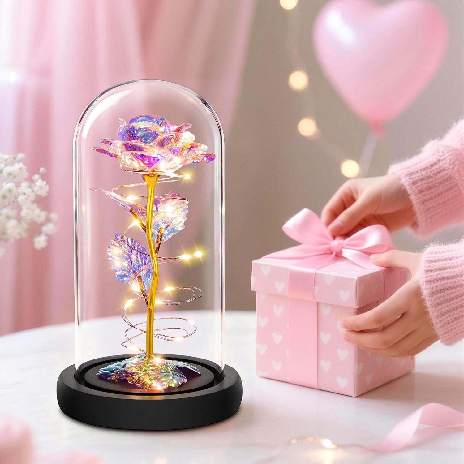 Childom Valentines Gifts for Her,Birthday Gifts for Women,Mothers Day Rose Gifts For Mum,Colorful Rainbow Flowers Light Up Rose In Glass Dome,Women Gifts for Anniversary,Teacher,Wedding,Engagement - Image 5