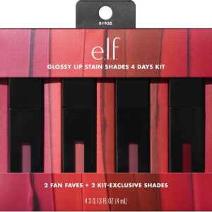 e.l.f. Glossy Lip Stain Shades 4 Days Kit, Long-Lasting Lip Stains For A Sheer Pop Of Color & Subtle Gloss Finish, Vegan & Cruelty-Free, 4 Shades