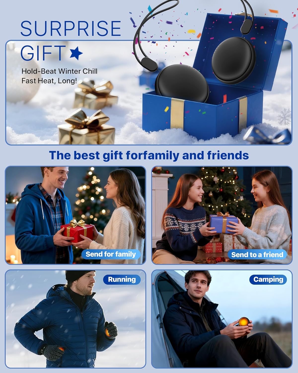 COZOME Hand Warmers Rechargeable 2 Pack, 4000mAh Electric Portable Pocket Heater, 5 Heat Levels, up to 24Hrs Reusable Handwarmers for Outdoor/Indoor, Winter Gift for Men Women - Image 6