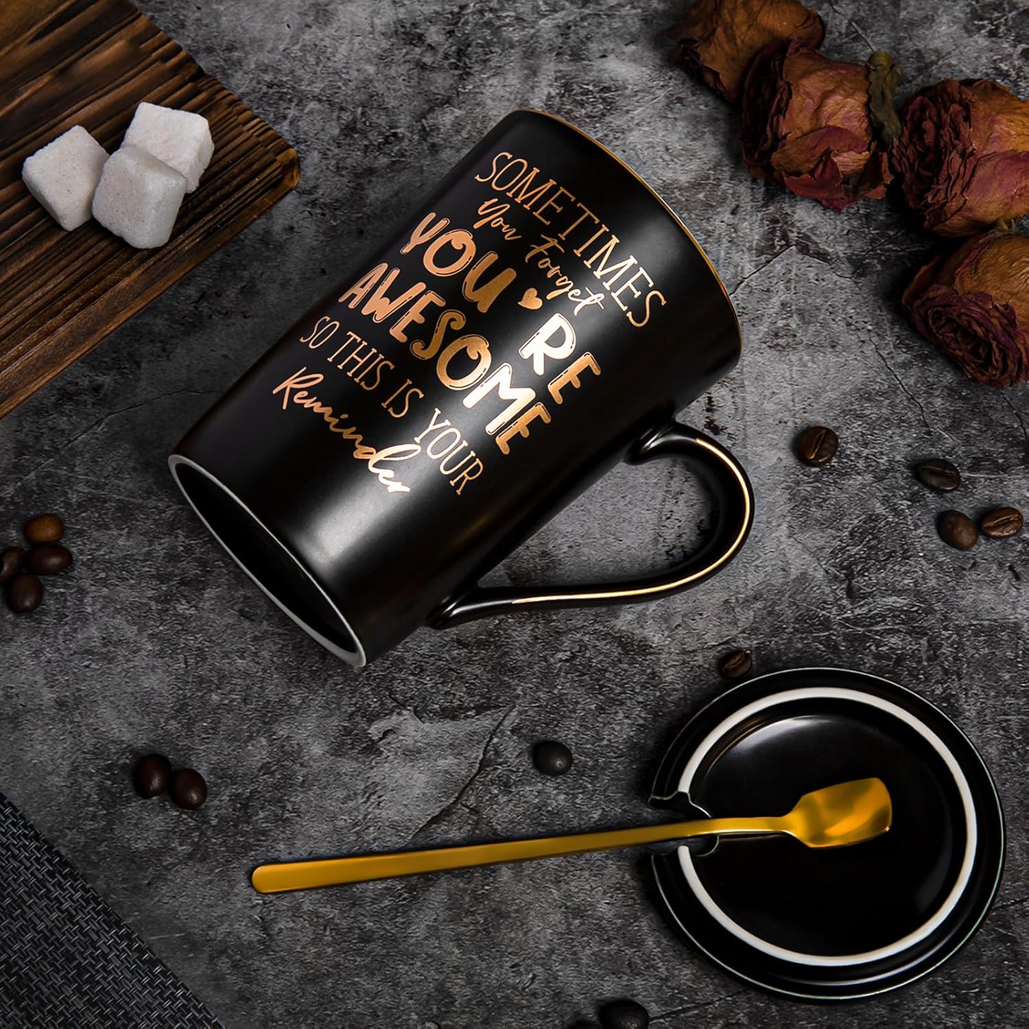 Birthday Thank You Gifts for Men, Sometimes You Forget You're Awesome - 14oz Unique Black Ceramic Inspirational Coffee Mug with Gold Print, Christmas Presents for Friends Husband Employee, Gift Boxed - Image 4