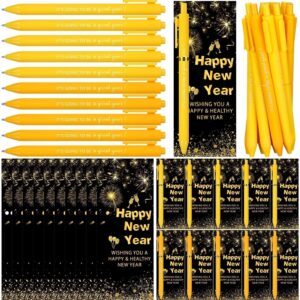 Uoeo 24 Sets 2026 New Year Eve Party Supplies for Guests Inspirational Ballpoint Pens with Happy New Year Cards Lunar New Year Gifts Bulk for Employee Coworkers Team Nurse Teacher Friends Family