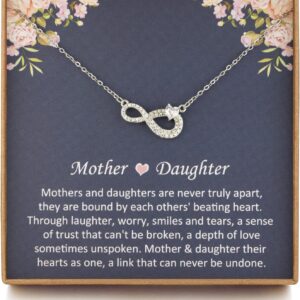 Mother and Daughter Necklace, Sterling Silver Infinity with Heart Necklace for Mom, Mum Gifts from Daughter, Mothers Day Gifts, Birthday Jewelry