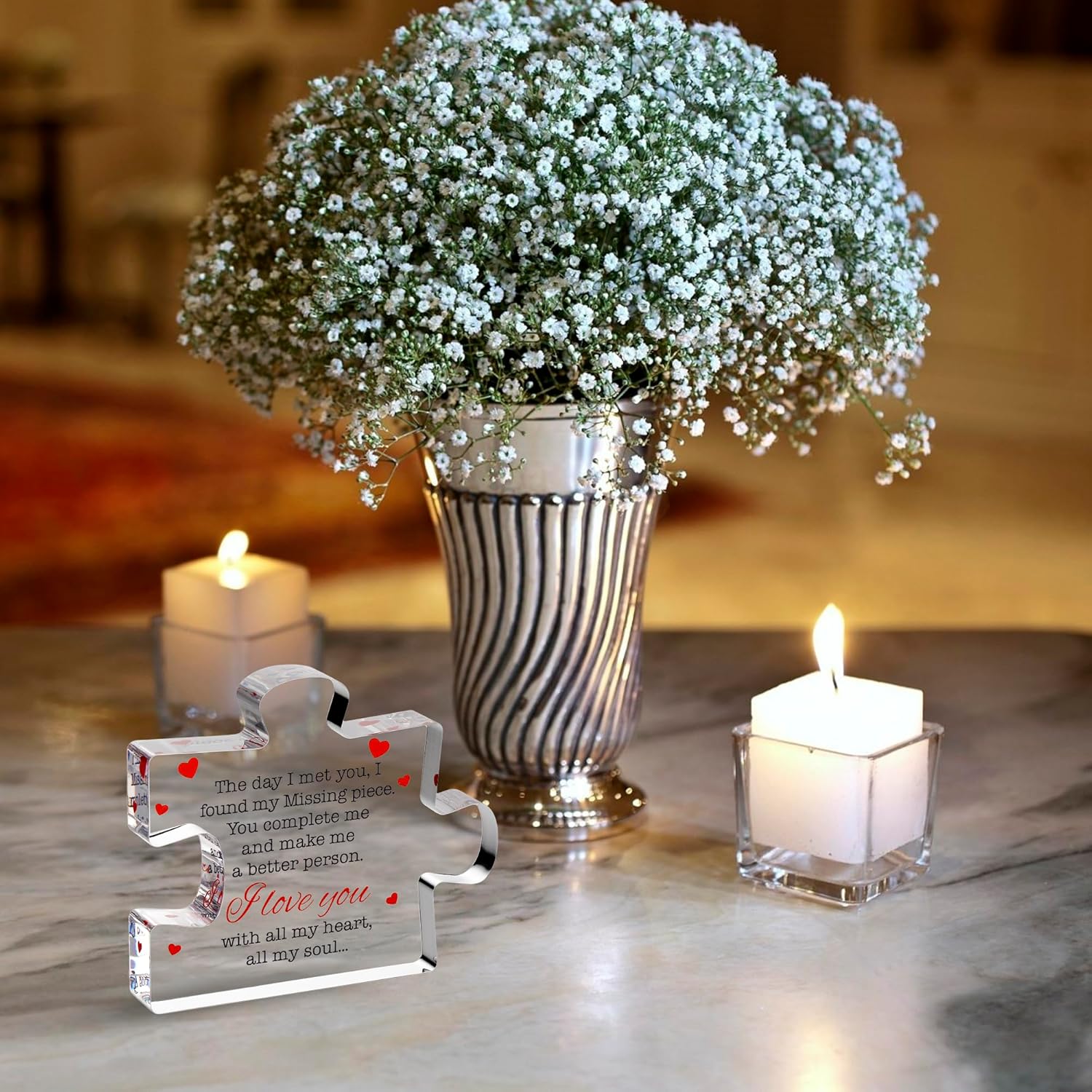 Valentines Gifts for Him, Her - 3.35"x 2.76" Acrylic Puzzle Stand with Printed Message - Birthday, Wedding for Boyfriend, Girlfriend - I Love You Presents for Husband, Wife - Image 6