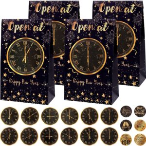 DPKOW Happy New Year Gift Bags for New Year’s Eve Party Supplies 2026, 12pcs NYE Party Favor Treats Bags for New Years Eve Decorations 2026 Paper Clock Countdown Bags with Label Stickers