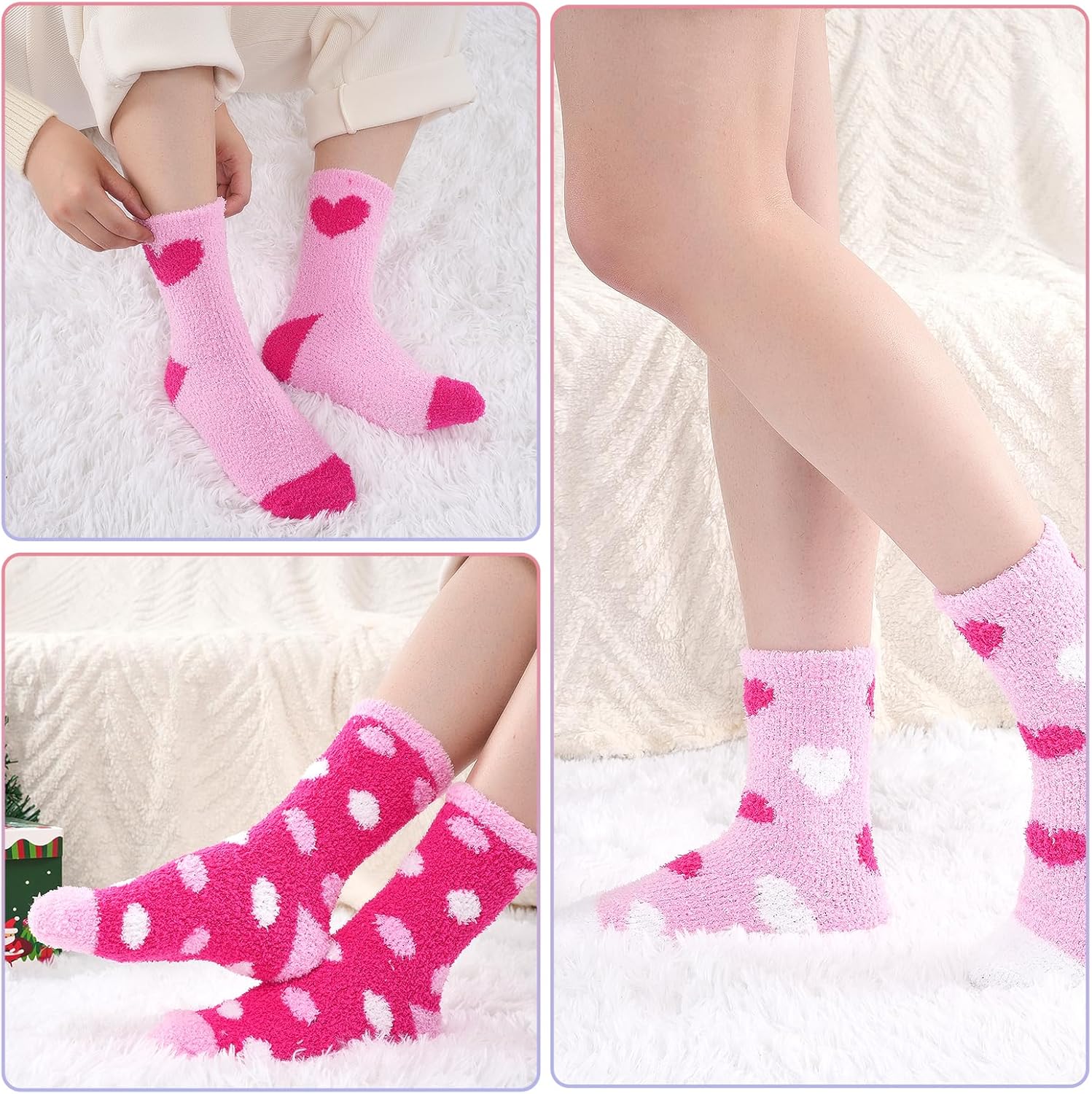 Fluffy Socks for Women and Girls, 6 Pairs Valentine Gifts Warm Cosy Bed Heart Sock, Thick Soft Winter Fuzzy Socks for Causal Home Sleeping - Image 6