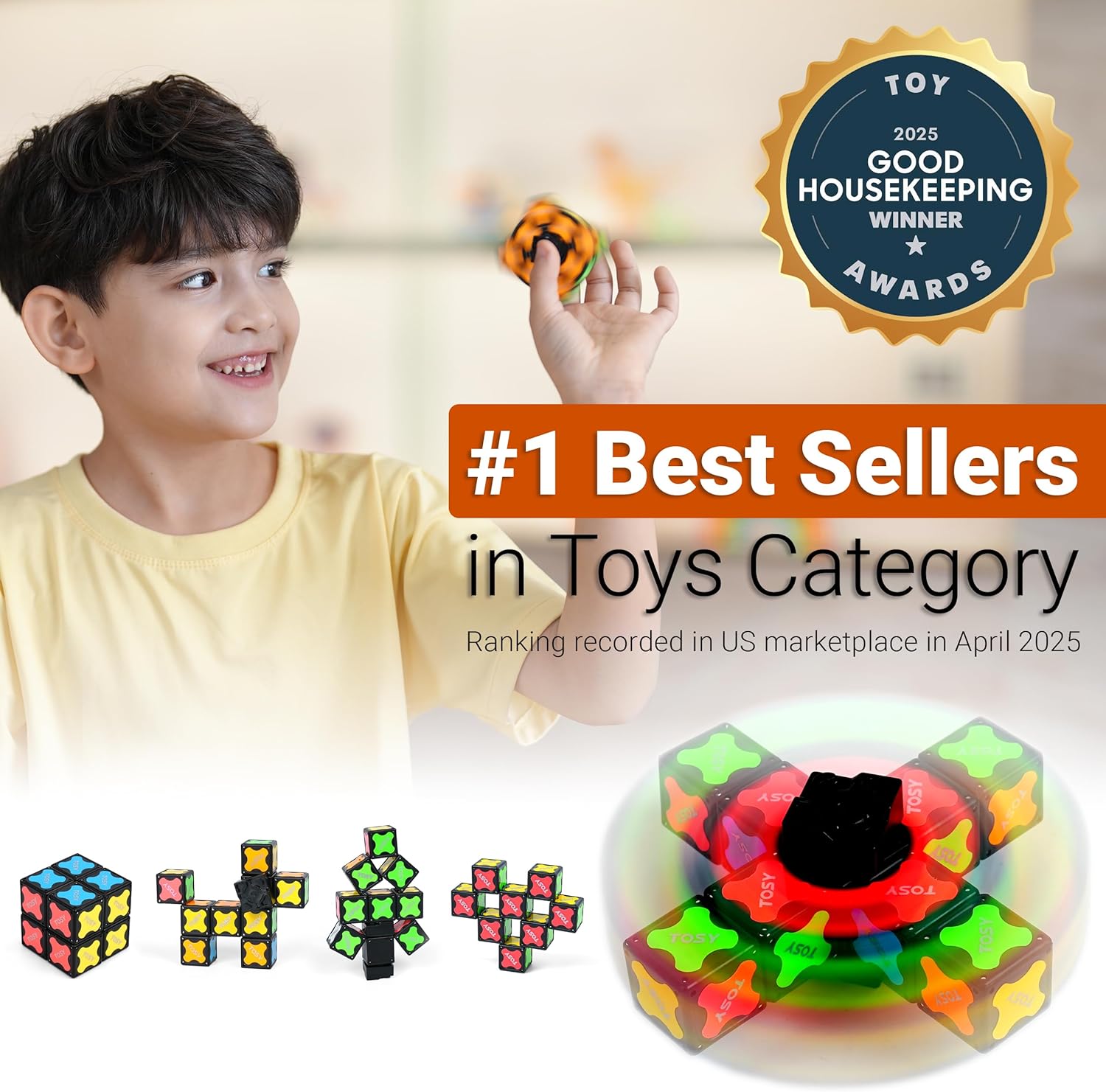 TOSY Magnet Fidget Spinner Mini - 8 blocks, 3 in 1 Toy: Transformable Fidget Spinner, Infinity Cube, 2x2 Puzzle Cube, Christmas Stocking Stuffers Gift for Kids/Adults, STEM Sensory Stress Relief Toy - Image 2
