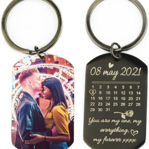 Personalised Keyring, Photo Engraved Key Chain, Custom Date Engraved Keyring, Picture Printed Keyring, Gift for Mum, Dad, Him, Her, Grandparents, Valentine’s, Anniversary, Graduation