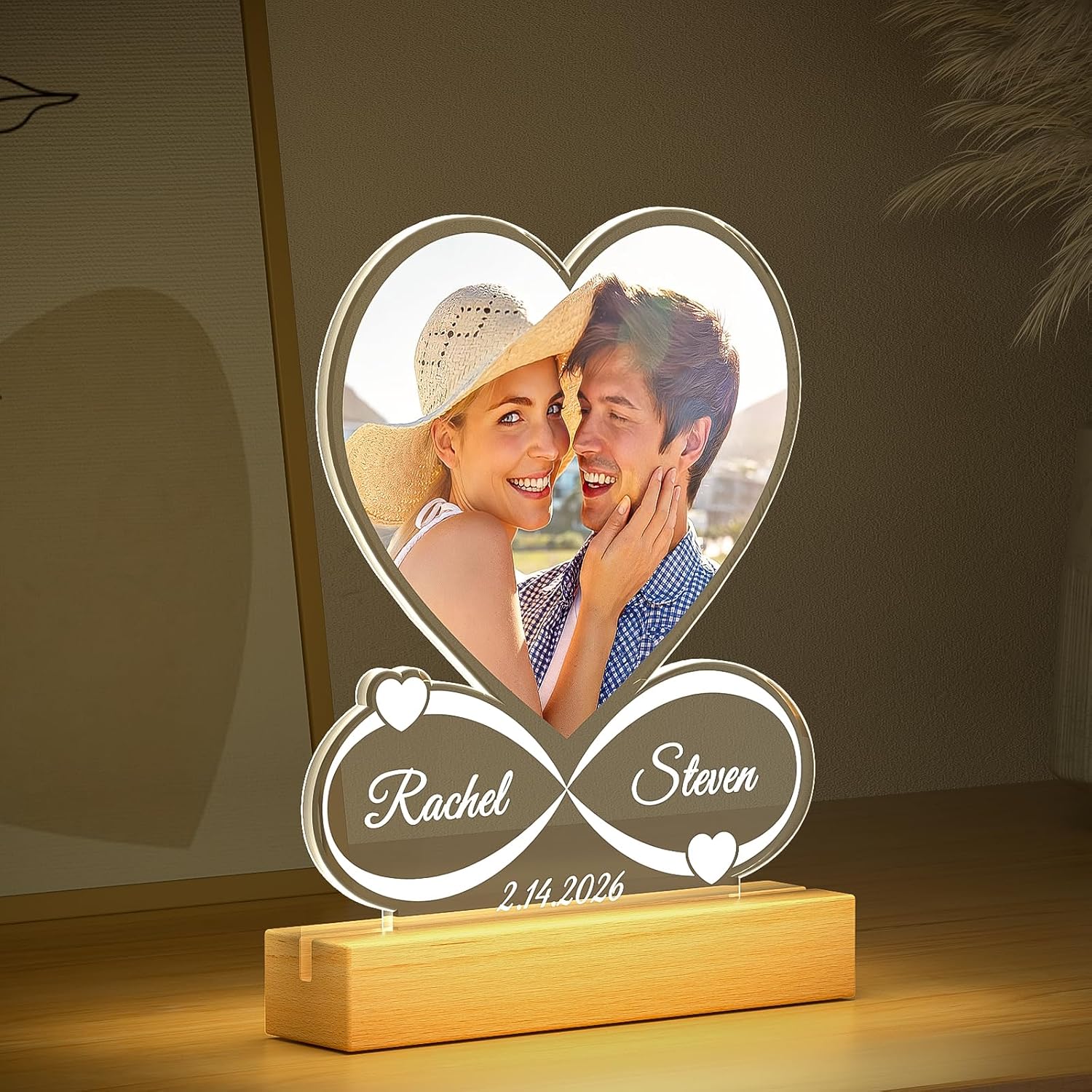 Personalised Photo Frame with Night Light, Custom Picture Frames, Customised Photo Frame, Personalised Anniversary Birthday Valentines Gifts for Women Men Him Her Girlfriend Boyfriend Couple Wife - Image 2