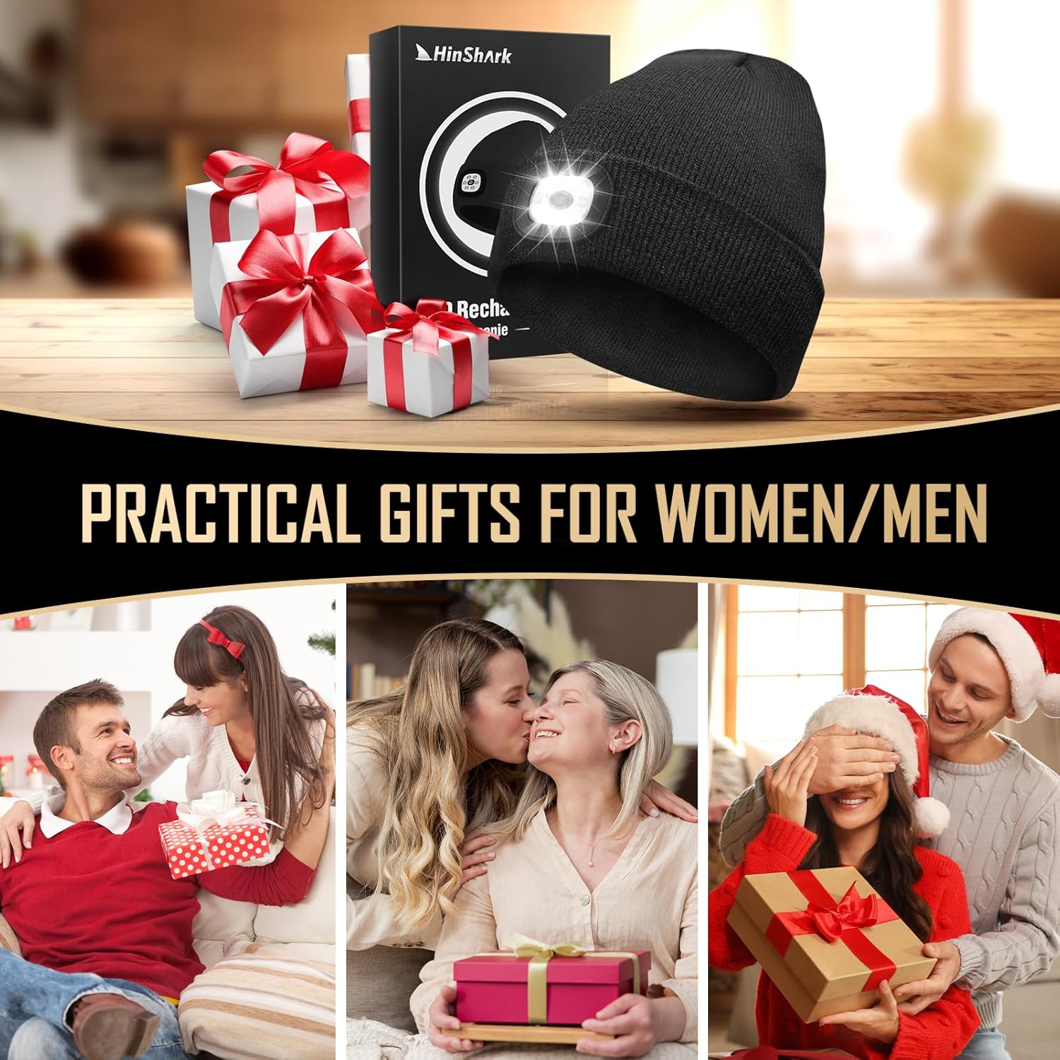 Hinshark Gifts for Men Beanie Hat with LED Light, Rechargeable Mens Stocking Fillers Beanie Hat, Secret Santa Gifts for Men Gifts for Dad for Him - Image 3