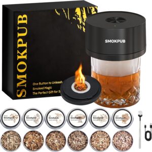 Electric Whiskey Smoker Kit Built-in Lighter, No Butane Needed, Cocktail Smoker Kit with 6 Wood Chips, Old Fashioned Drink Smoker Kit, Bourbon Whiskey Gifts for Men,Dad,Husband