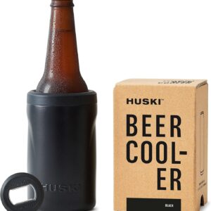 Huski Beer Cooler 2.0 | New | Premium Can and Bottle Holder | Triple Insulated Marine Grade Stainless Steel | Detachable 3-in-1 Opener | Works as a Tumbler | Best Gifts for Beer Lovers (Black)