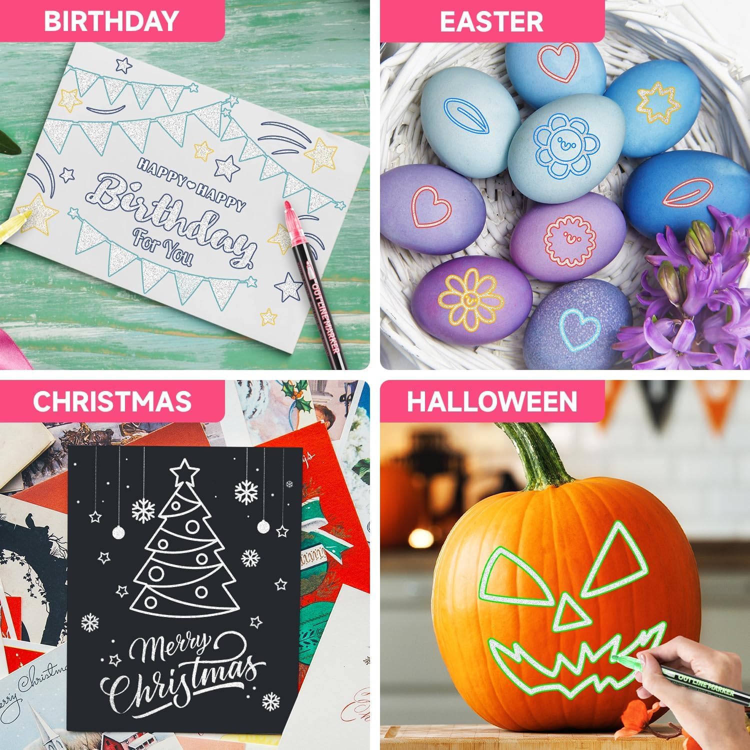 Valentines Gifts for Kids, Glitter Pens Colouring Pens, Gifts for 4 5 6 7 8 9 10 11 12 Year Old Girls, Teenage Girl Gifts, 12 Outline Marker Pens for Scrapbooking, Arts and Crafts for Kids - Image 4