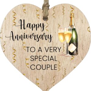 To a very special couple Hanging Wooden Heart Sign Plaque – Cute Anniversary Birthday Valentines Gifts for Girlfriend Wife Light Wood Hearts Sign, Rude Romantic I Love You Gifts for Her Him