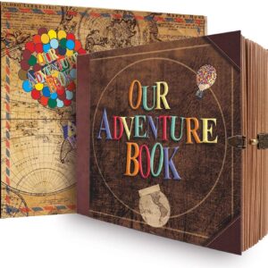 Our Adventure Book Scrapbook Photo Album, 146 Pages 8.9 * 7.7 Inch Retro Style Embossed Letter Cover Travel Journal Scrap Book Kit For Couples,Mother’s Day,Anniversary Wedding,Valentine’s Day Gifts