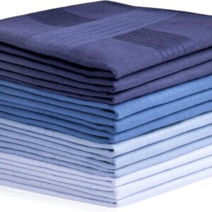 Aomig Men’s Cotton Gents Hankies Set, 12 Pack Large Handkerchiefs, Premium Pocket Squares for Men & Women, Classic Hankies for Grooms, Weddings, Prom, Party