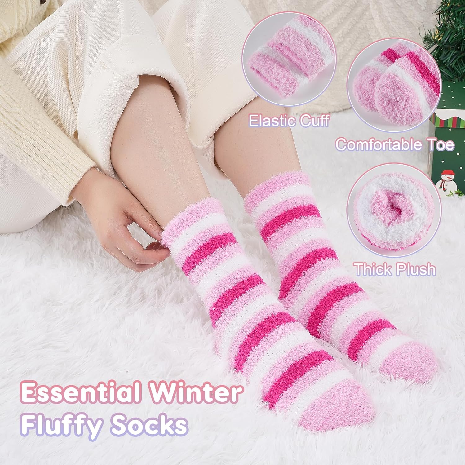 Fluffy Socks for Women and Girls, 6 Pairs Valentine Gifts Warm Cosy Bed Heart Sock, Thick Soft Winter Fuzzy Socks for Causal Home Sleeping - Image 2