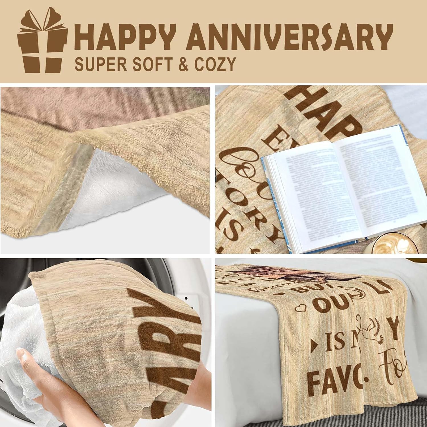 Anniversary Blanket Gifts for Him Her Couple, Wedding Anniversary Throw Gifts for Parents, Happy Anniversary for Wife Husband, Romantic I Love You Gifts, Golden Idea for Women Men, Blanket 150x130CM - Image 7