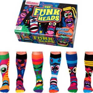 United Oddsocks The Funk Heads Gift Box – 6 Colourful Funky Odd Socks for Men – UK 6–11, EUR 39–46, US 7–12, Mix & Match 70s-Inspired Novelty Socks, Fun Birthday, Christmas or Father’s Day Gift & More